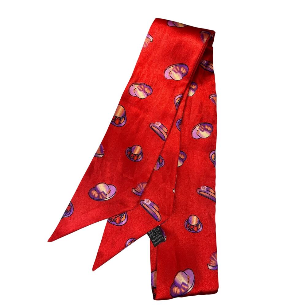 Red Hat Society Tossed Hats Polyester Scarf Long Neck Wrap Shawl 64" x 3.5"